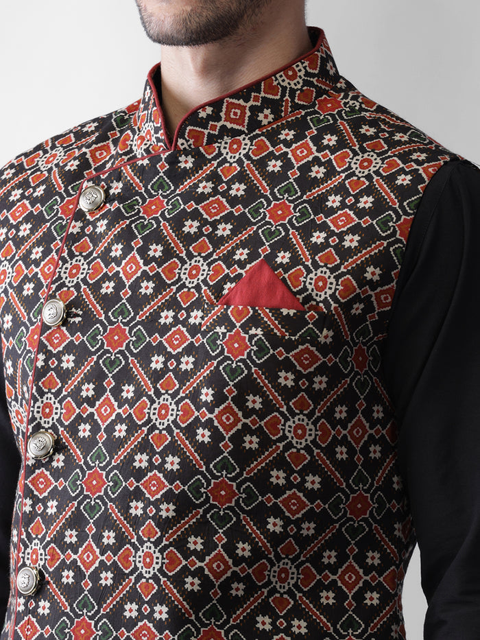 Men's Black Kurta Jacket Dhoti Set