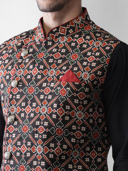 Men's Black Kurta Jacket Dhoti Set