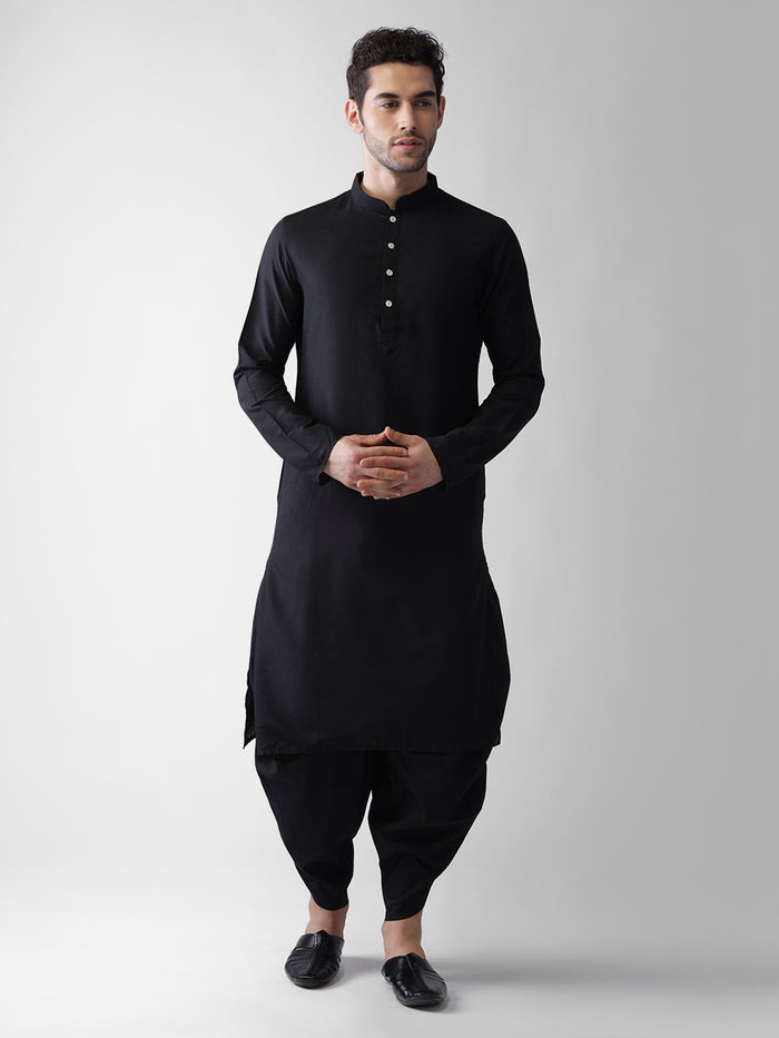 Men's Black Kurta Jacket Dhoti Set