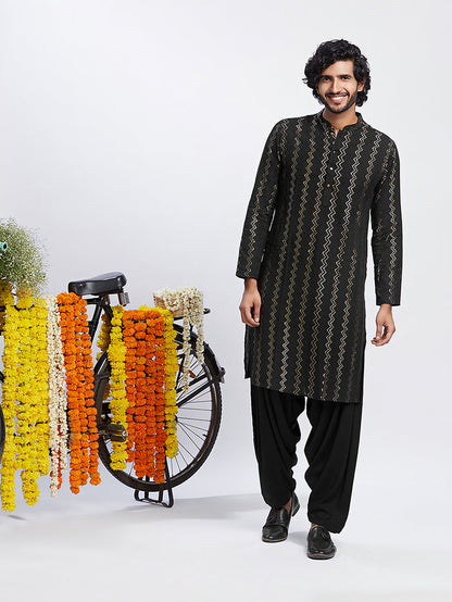 Men's Black Kurta Patiala Set