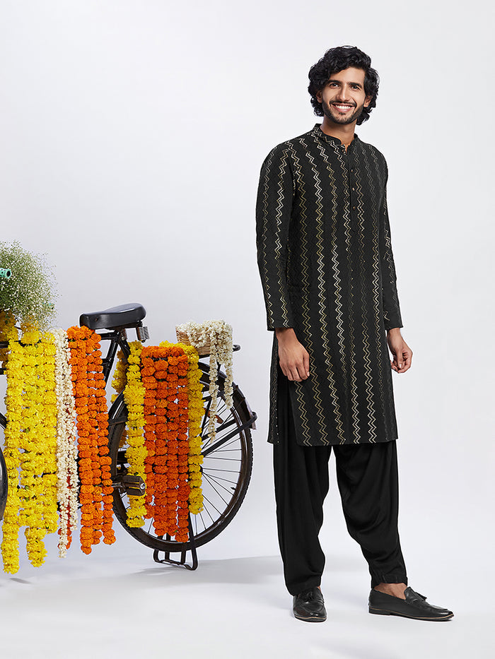 Men's Black Kurta Patiala Set