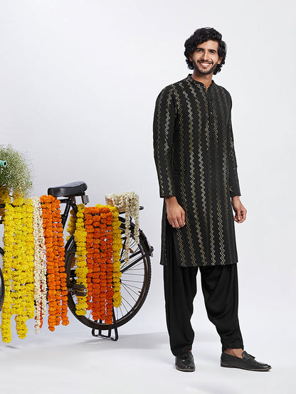 Men's Black Kurta Patiala Set