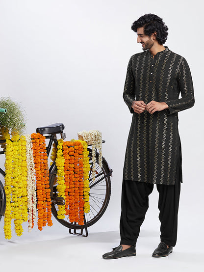 Men's Black Kurta Patiala Set