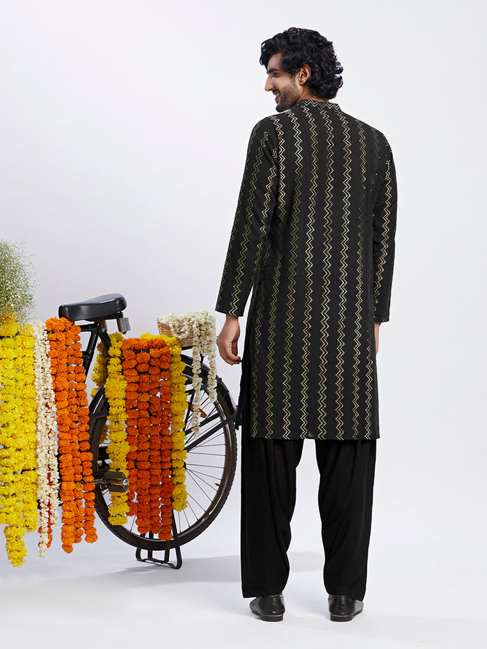 Men's Black Kurta Patiala Set