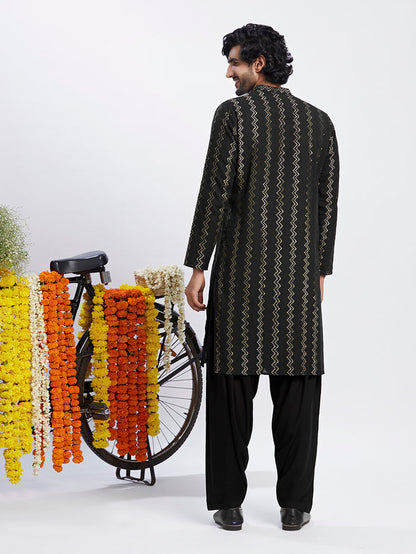 Men's Black Kurta Patiala Set