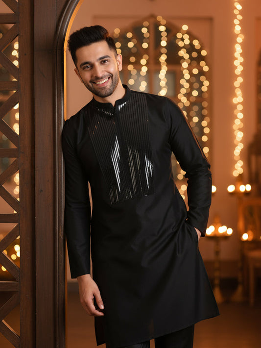 Men's Black Kurta Trouser Set