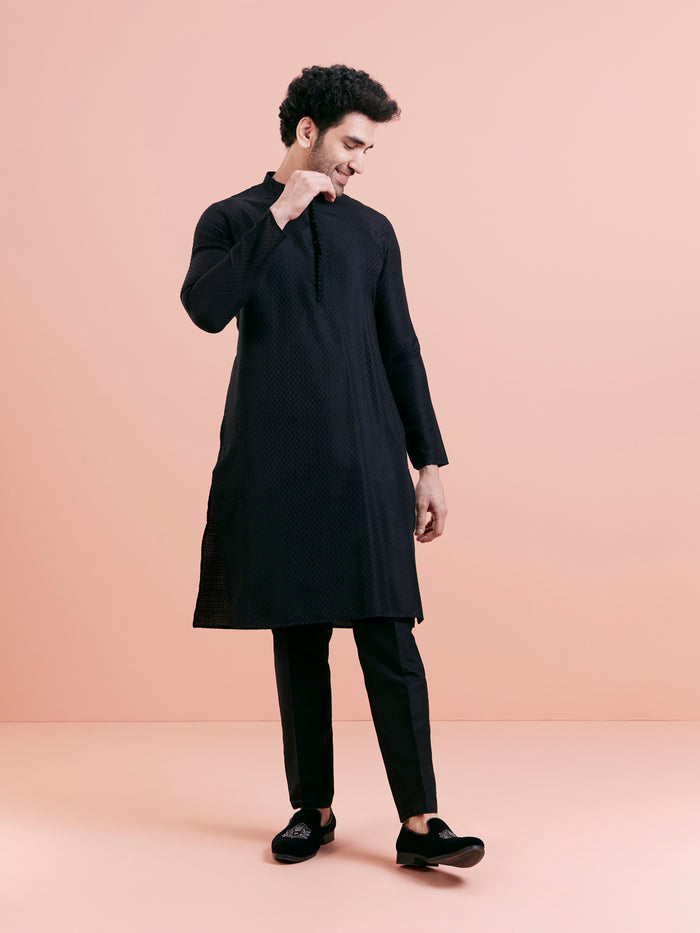 Men's Black Kurta Trouser Set