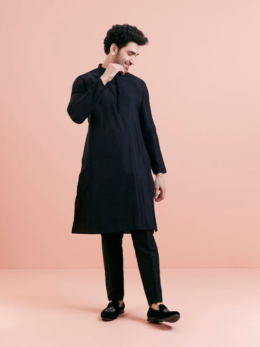 Men's Black Kurta Trouser Set