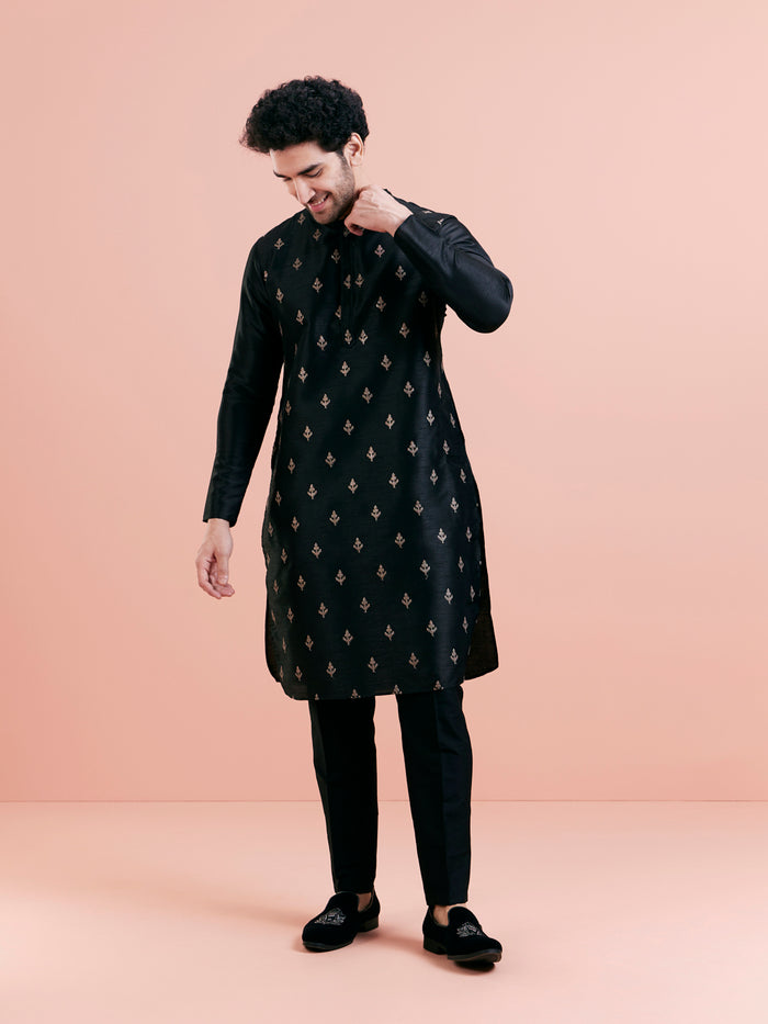 Men's Black Kurta Trouser Set
