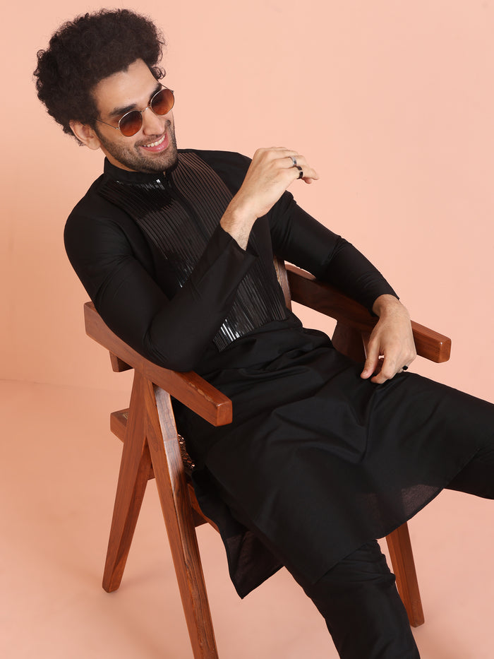 Men's Black Kurta Trouser Set