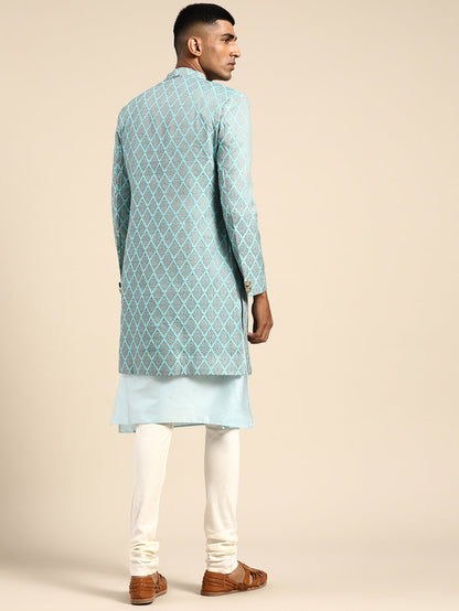 Men's Blue Indowestern Set With Kurta and Churidar