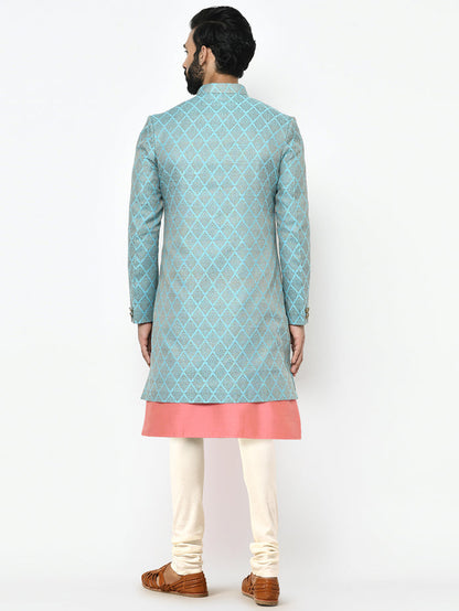 Men's Blue Indowestern Set With Kurta and Churidar