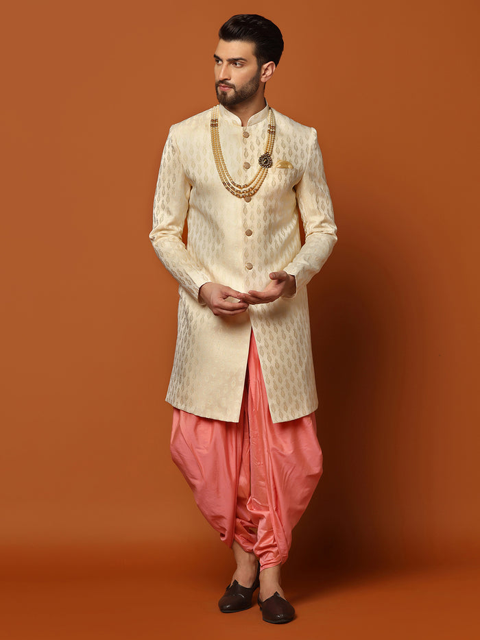 Men's Cream Indowestern Set With Dhoti