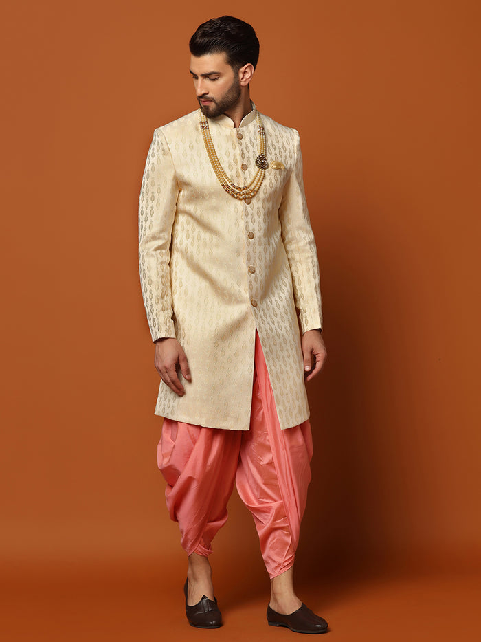 Men's Cream Indowestern Set With Dhoti