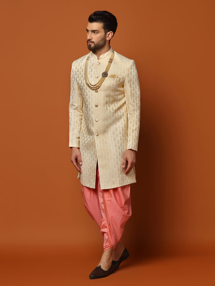 Men's Cream Indowestern Set With Dhoti