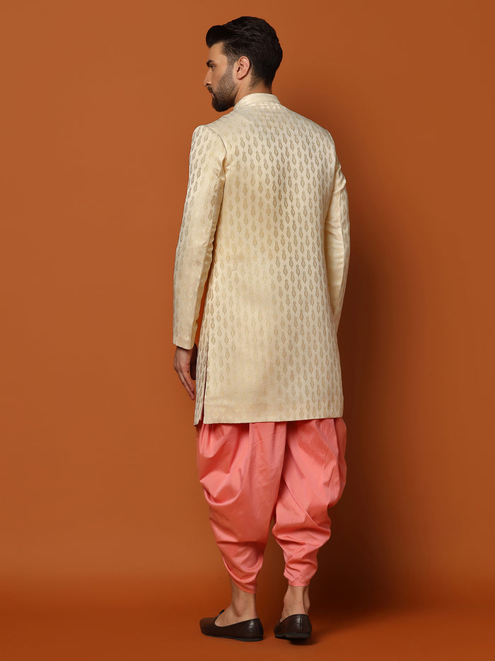 Men's Cream Indowestern Set With Dhoti