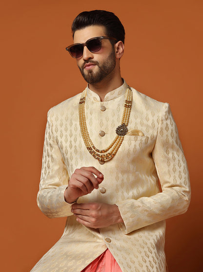 Men's Cream Indowestern Set With Dhoti