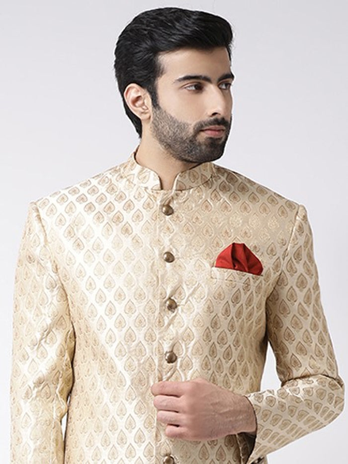Men's Cream Indowestern Set With Dhoti
