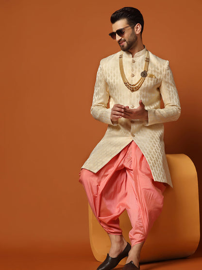 Men's Cream Indowestern Set With Dhoti