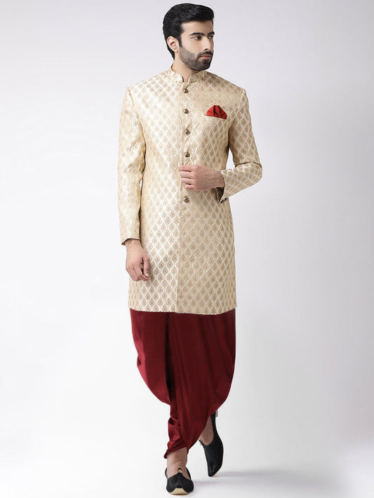 Men's Gold Indowestern Set With Dhoti