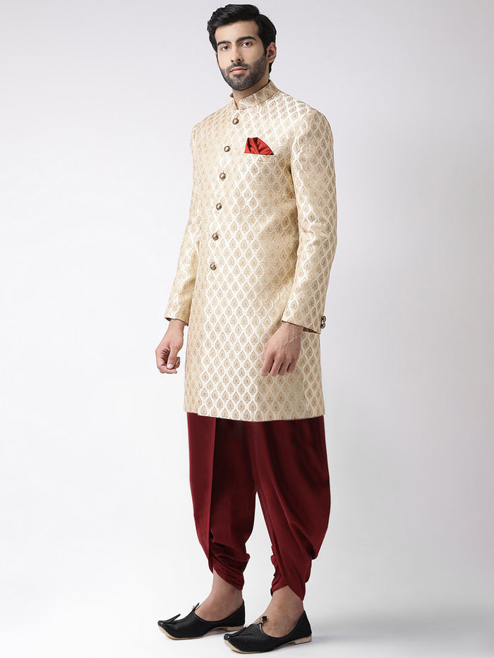 Men's Gold Indowestern Set With Dhoti