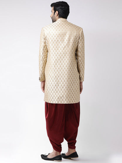 Men's Gold Indowestern Set With Dhoti