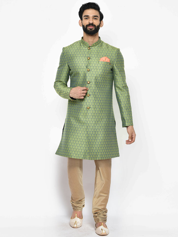 Men's Green Indowestern Set With Churidar