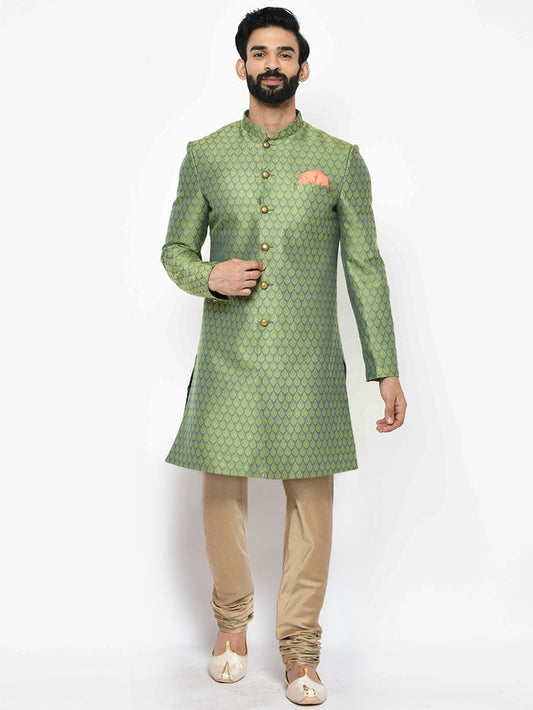Men's Green Indowestern Set With Churidar