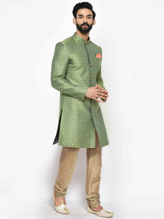 Men's Green Indowestern Set With Churidar