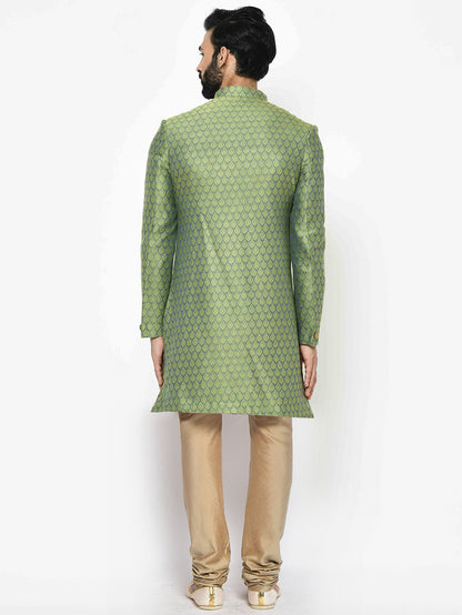 Men's Green Indowestern Set With Churidar