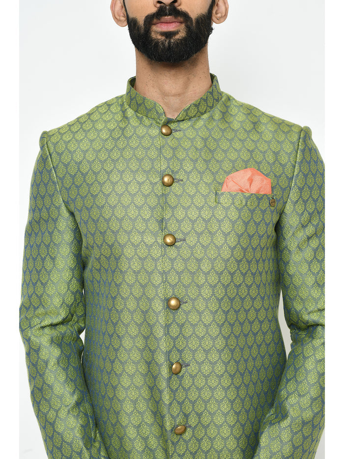 Men's Green Indowestern Set With Churidar