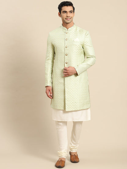 Men's Green Indowestern Set With Kurta and Churidar