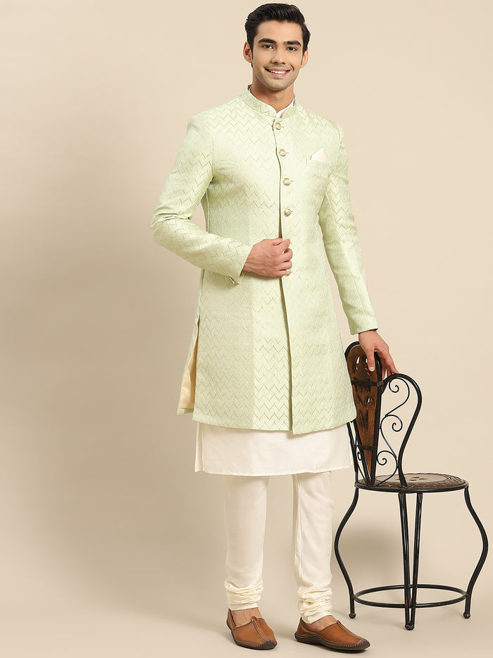 Men's Green Indowestern Set With Kurta and Churidar
