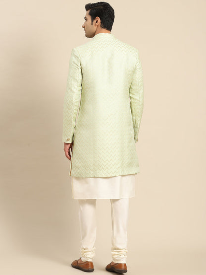 Men's Green Indowestern Set With Kurta and Churidar