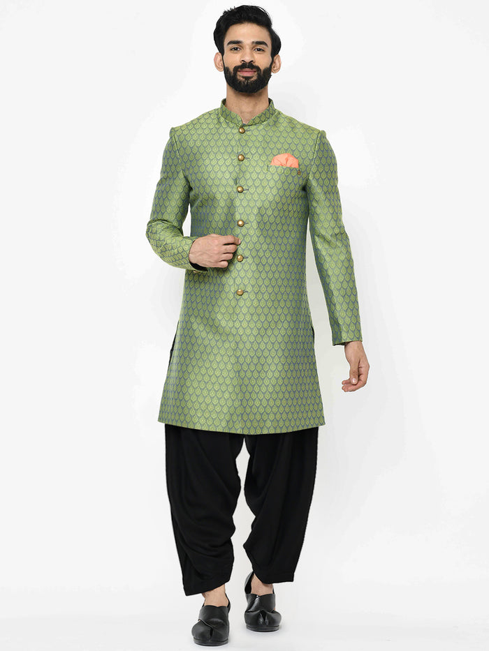 Men's Green Indowestern Set With Patiala