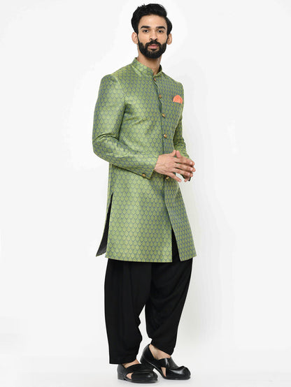 Men's Green Indowestern Set With Patiala
