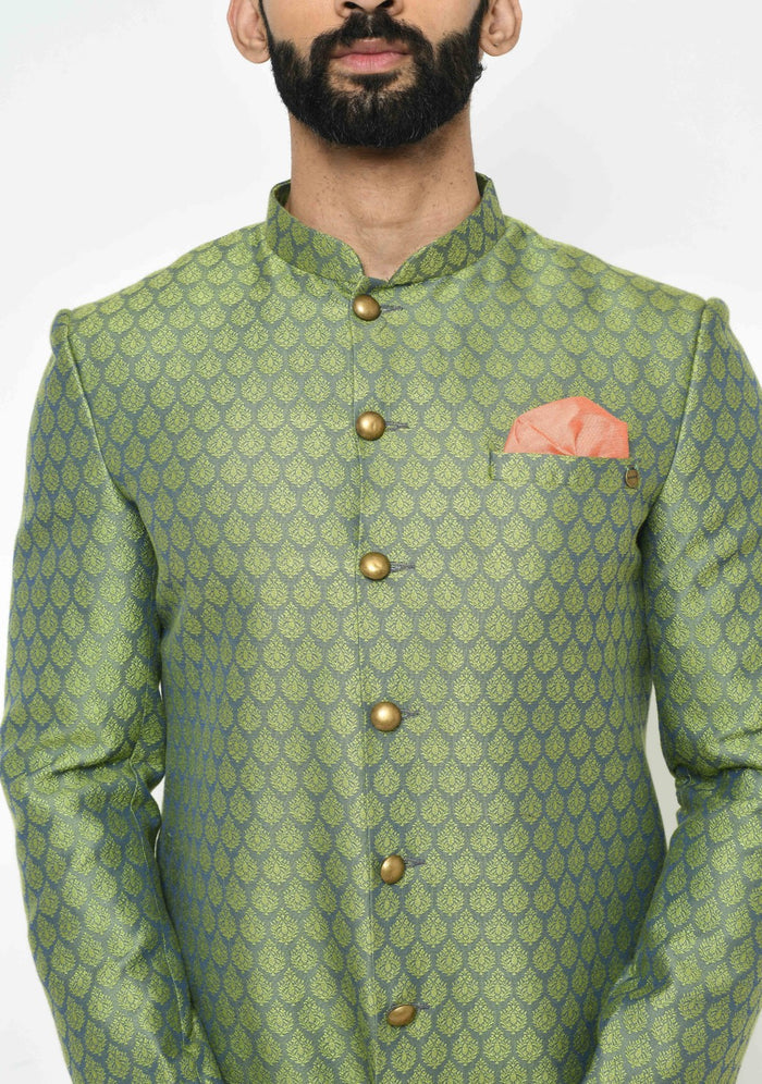 Men's Green Indowestern Set With Patiala