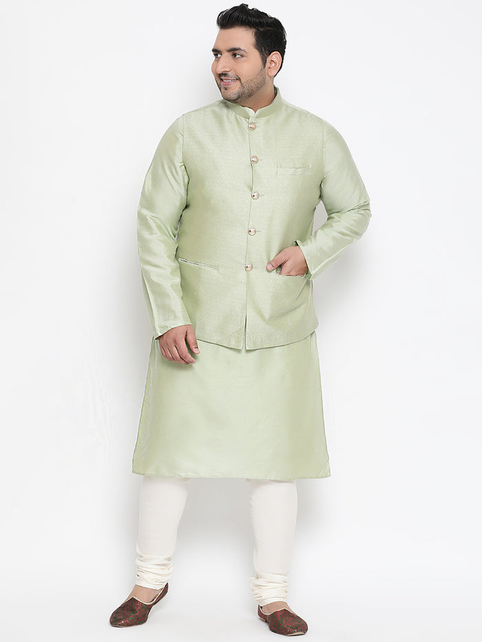Men's Green Kurta Churidar Jacket Set