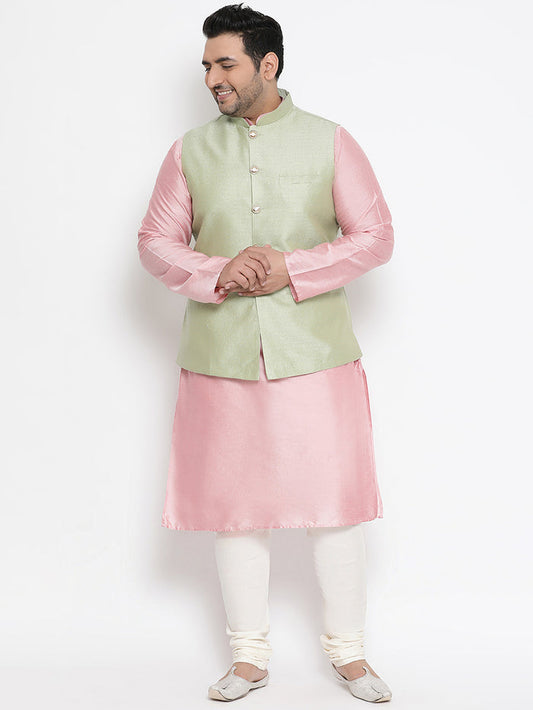 Men's Green Kurta Churidar Jacket Set