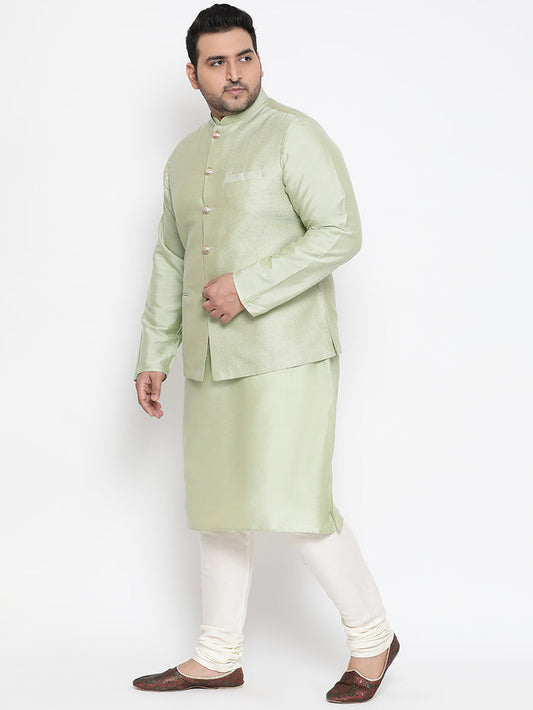 Men's Green Kurta Churidar Jacket Set