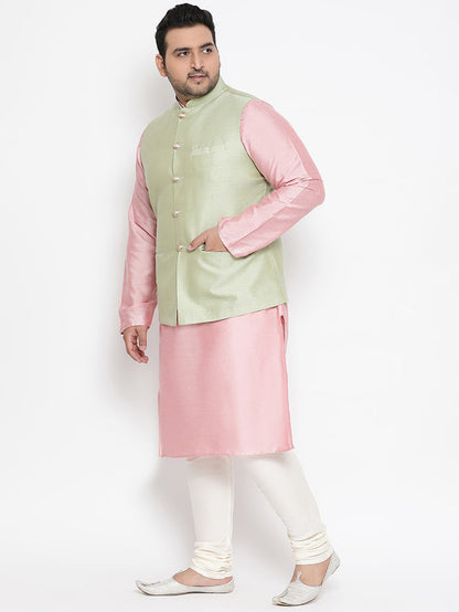 Men's Green Kurta Churidar Jacket Set