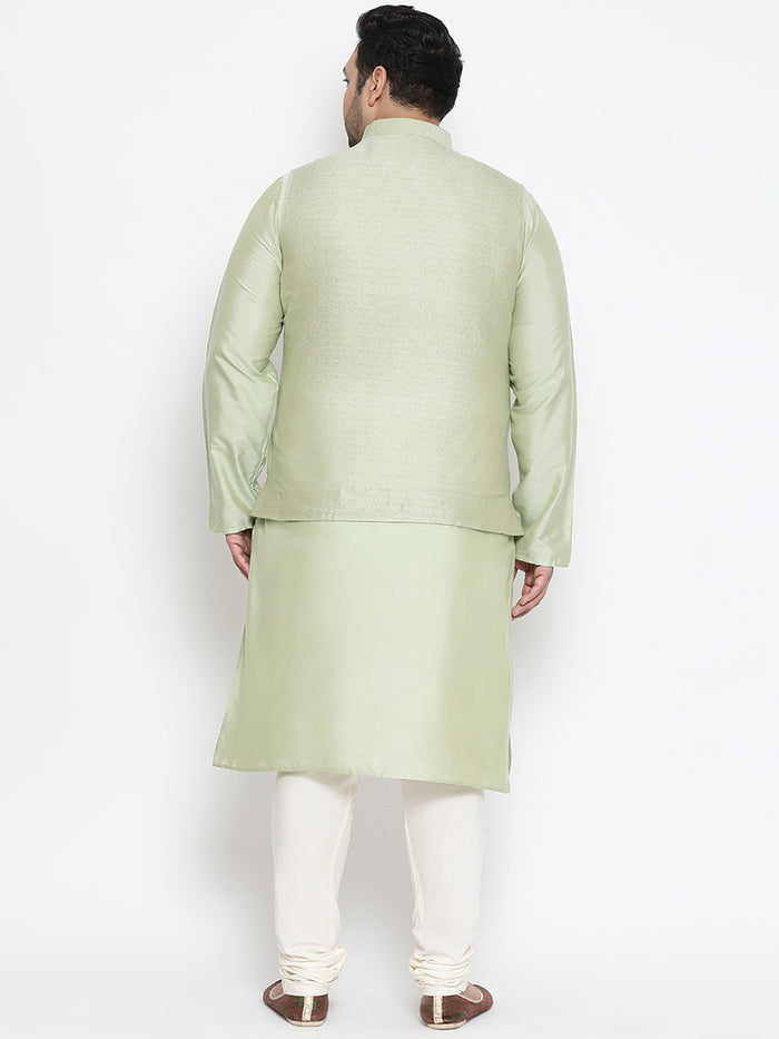 Men's Green Kurta Churidar Jacket Set