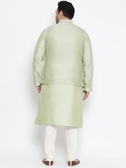 Men's Green Kurta Churidar Jacket Set