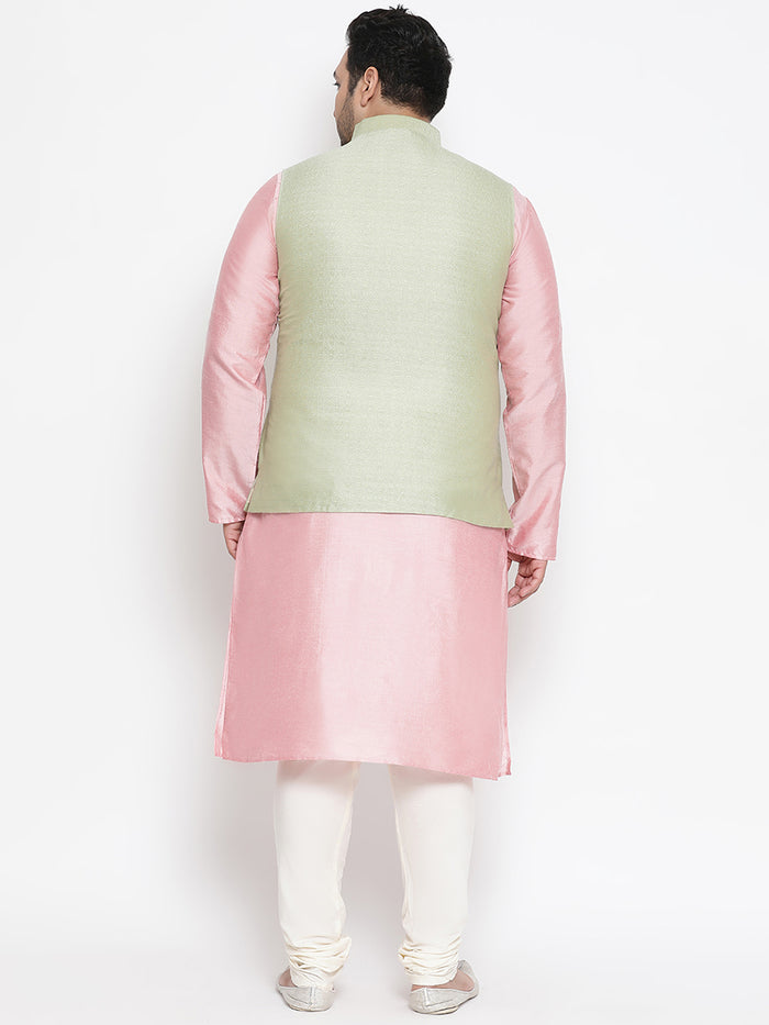 Men's Green Kurta Churidar Jacket Set