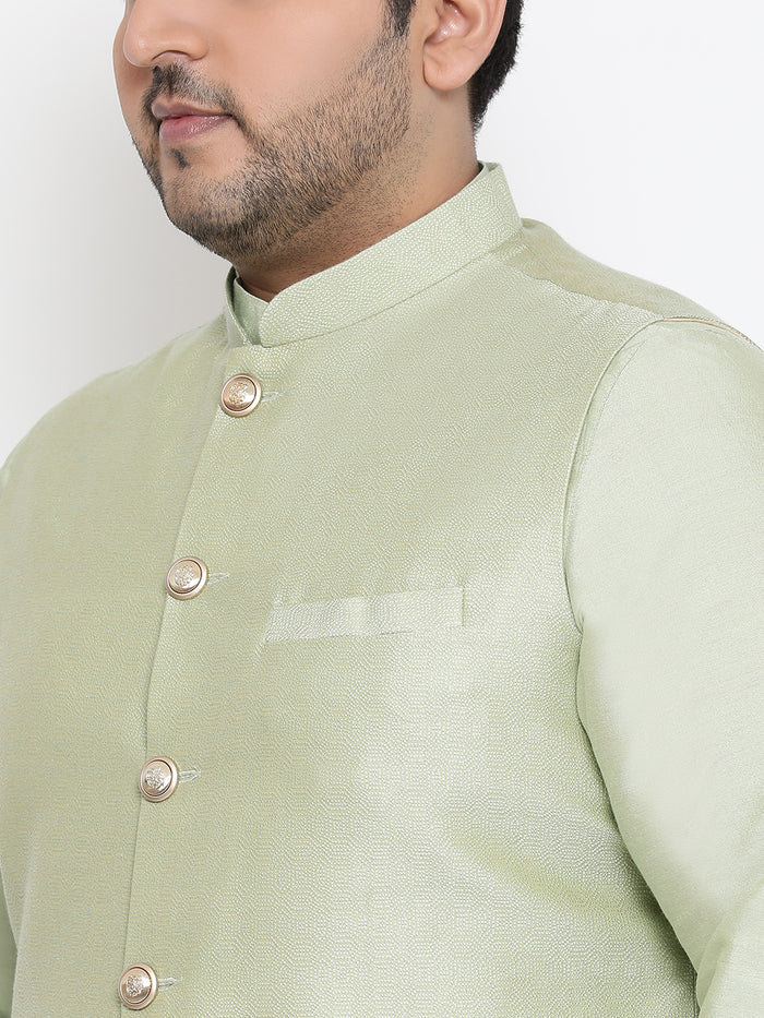Men's Green Kurta Churidar Jacket Set