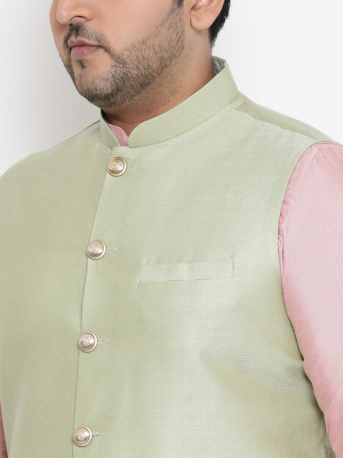Men's Green Kurta Churidar Jacket Set