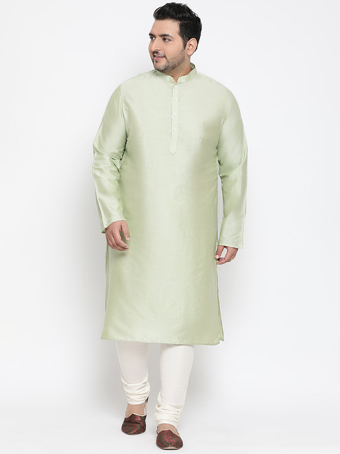 Men's Green Kurta Churidar Jacket Set