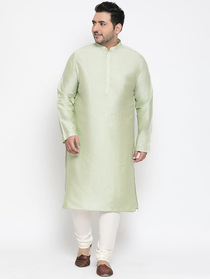 Men's Green Kurta Churidar Jacket Set