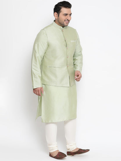 Men's Green Kurta Churidar Jacket Set