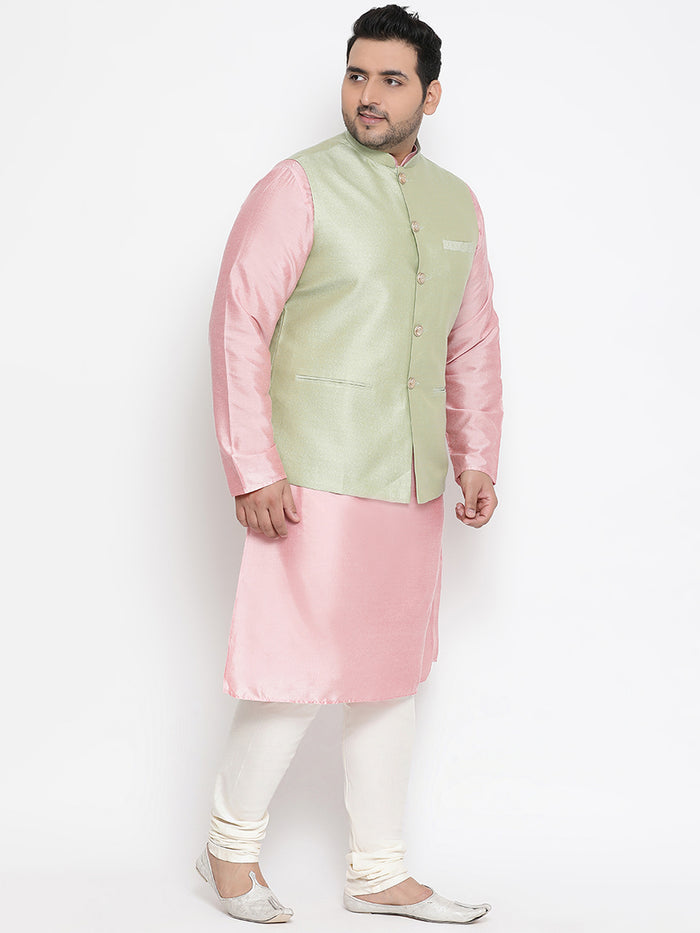 Men's Green Kurta Churidar Jacket Set